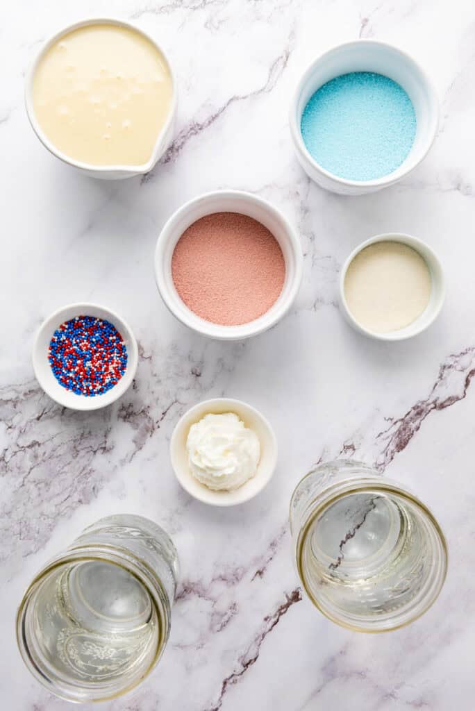 4th of july jello cup ingredients laid out on a table