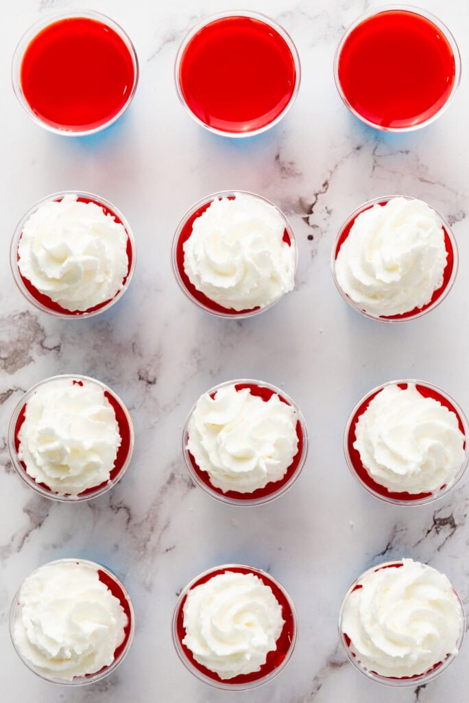whipped cream on top of jello shots