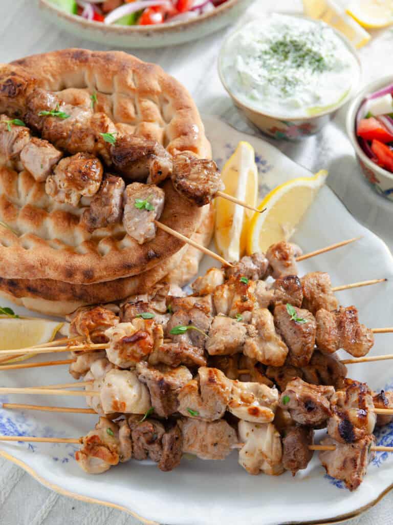 Tzatziki-Sauced Souvlaki Skewers: