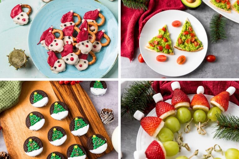 a collage of christmas party food appetizers