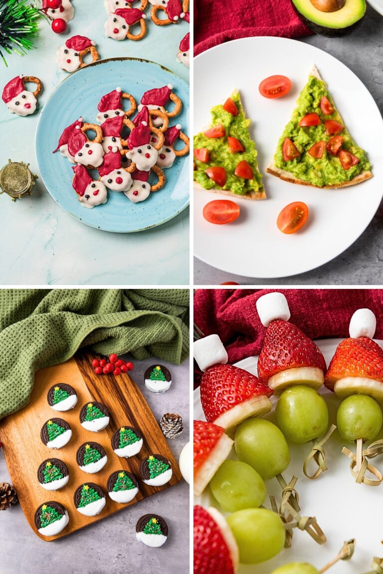 a collage of christmas party food appetizers