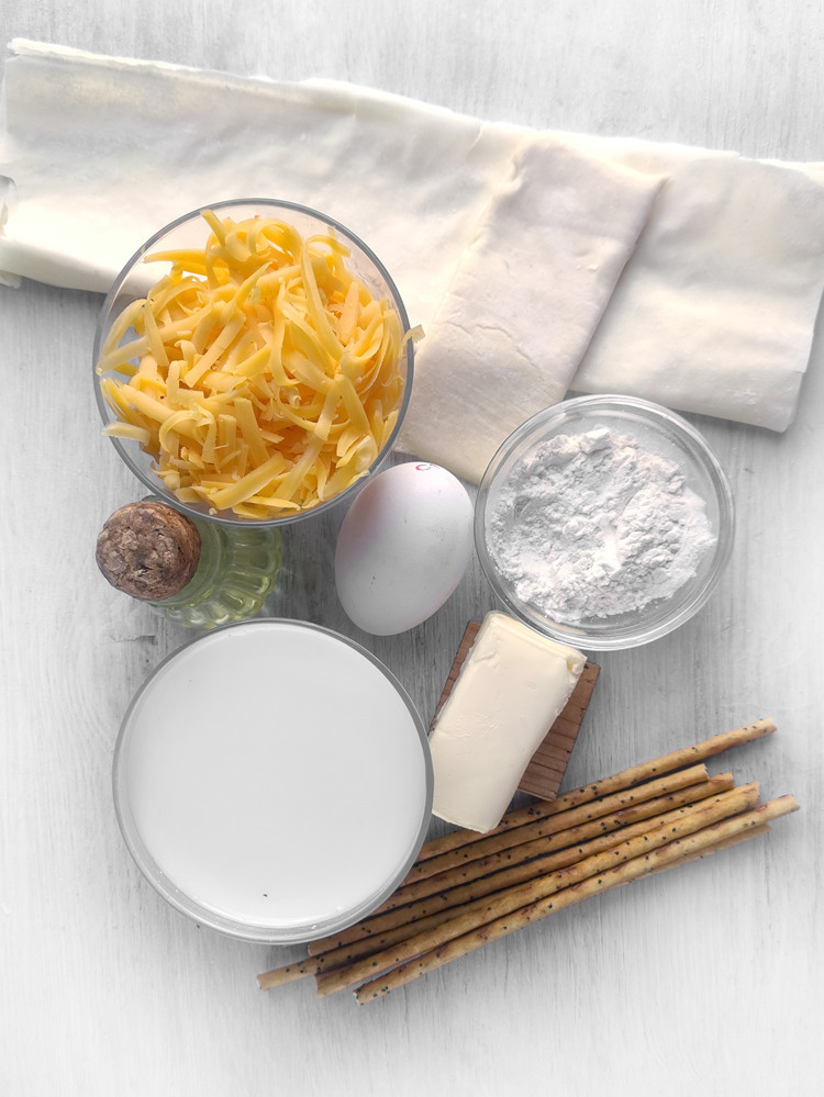 Ingredients for witch's brooms and cheese dip.