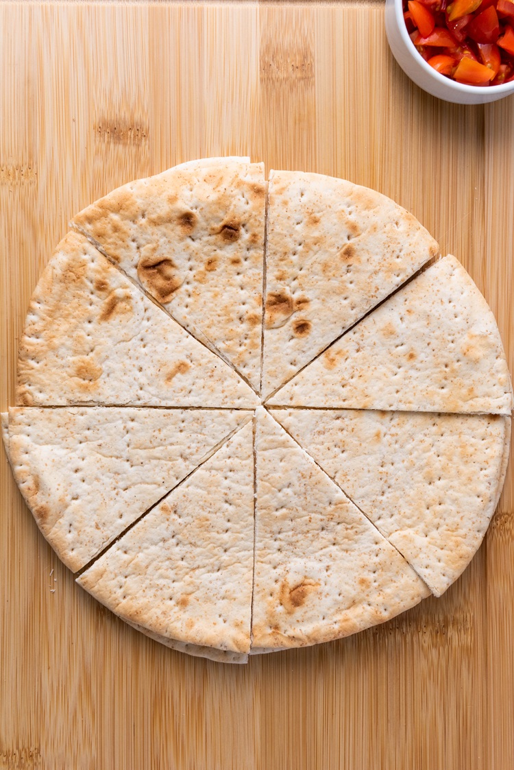 pita circle cut into 8 wedges to form triangle shapes
