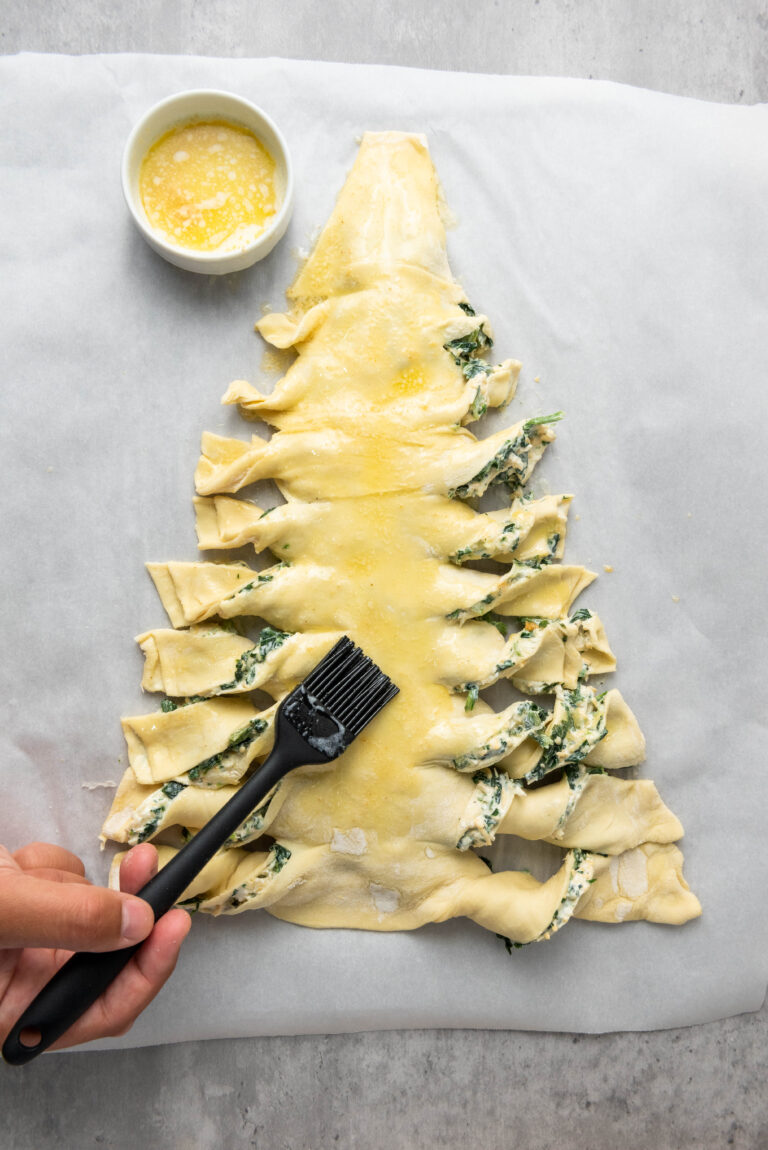 puff pastry christmas tree dusted with garlic butter spread