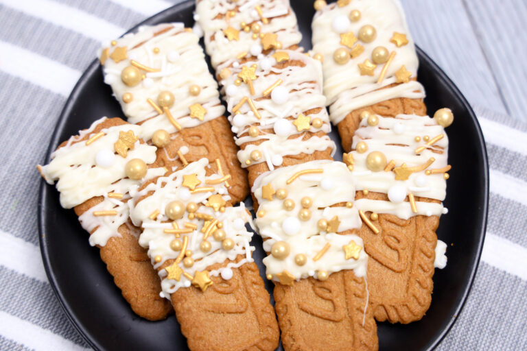 holiday biscoff treats on a gray background