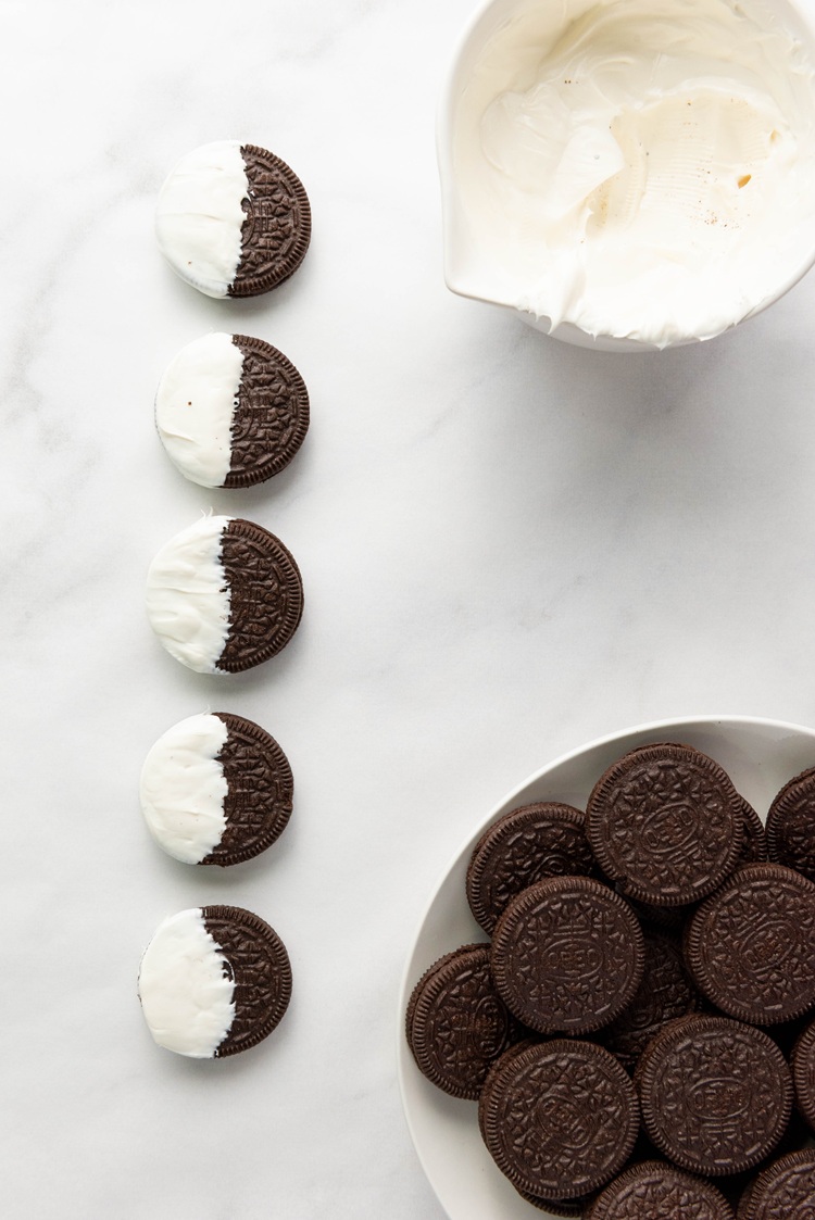 melted candy melts and oreos dipped in