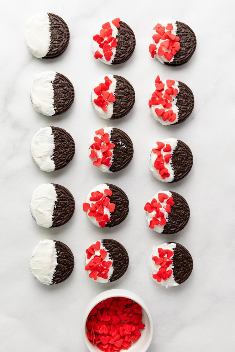 sprinkles added to the top of the oreos