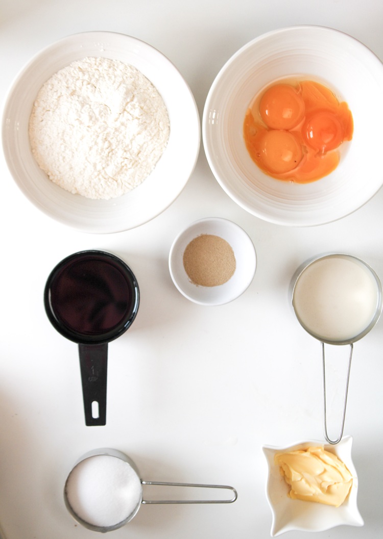 A picture of inredients to make donuts.