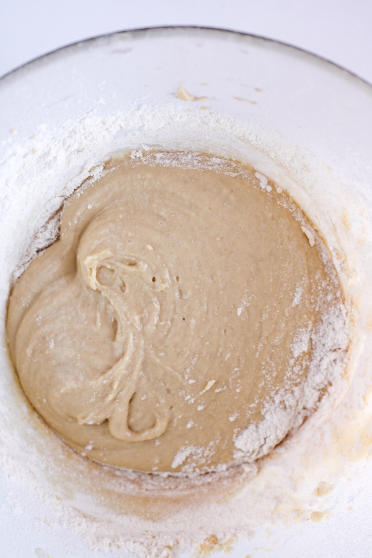 A picture of wet donut batter in a bowl.