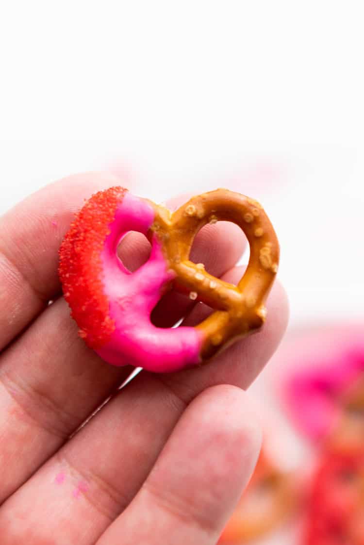 valentine pretzels dipped and partially decorated