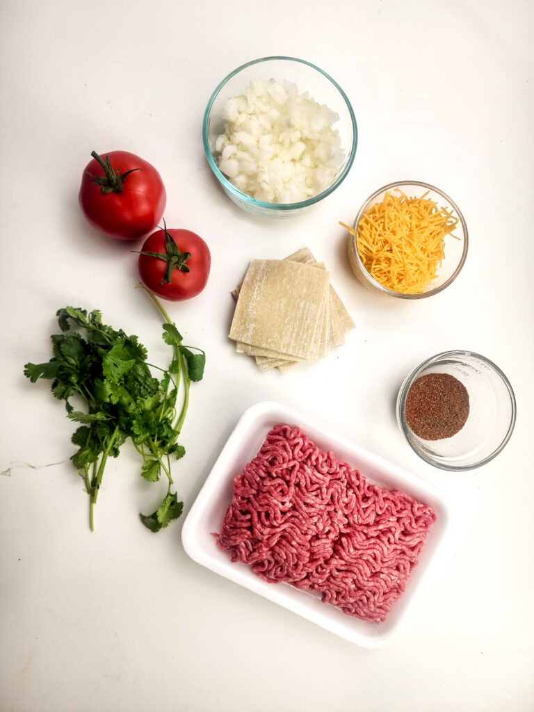 A picture of ingredients needed to make mini taco cups.