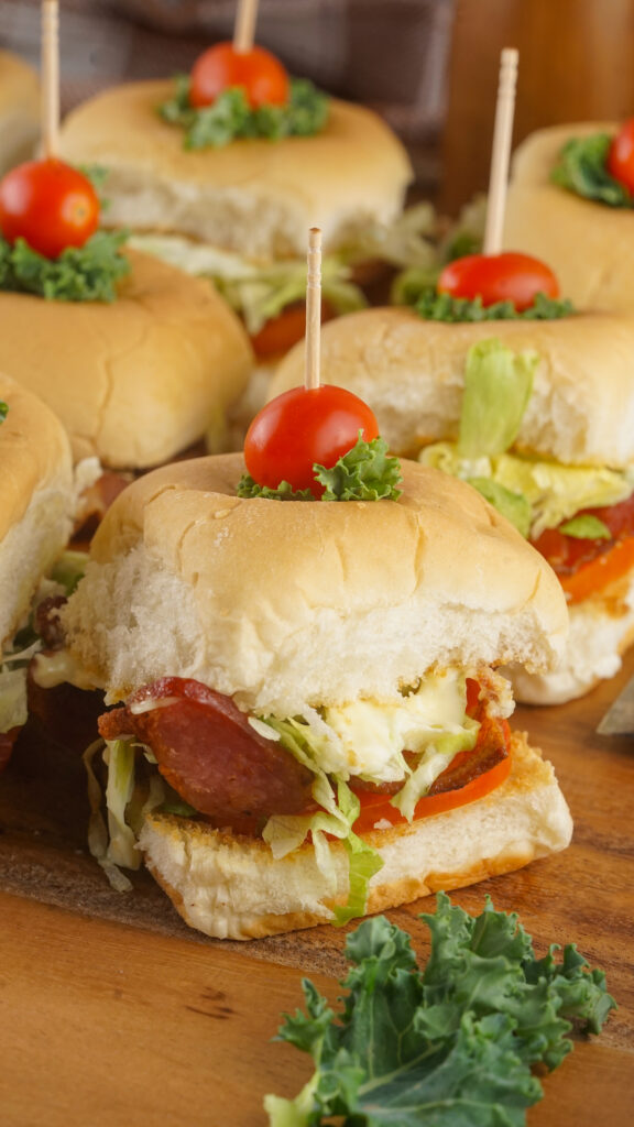 A zoomed in picture of a set of blt sliders.