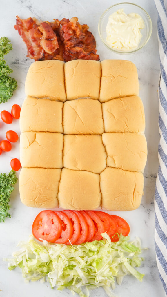 A picture of ingredients needed to make blt sliders.