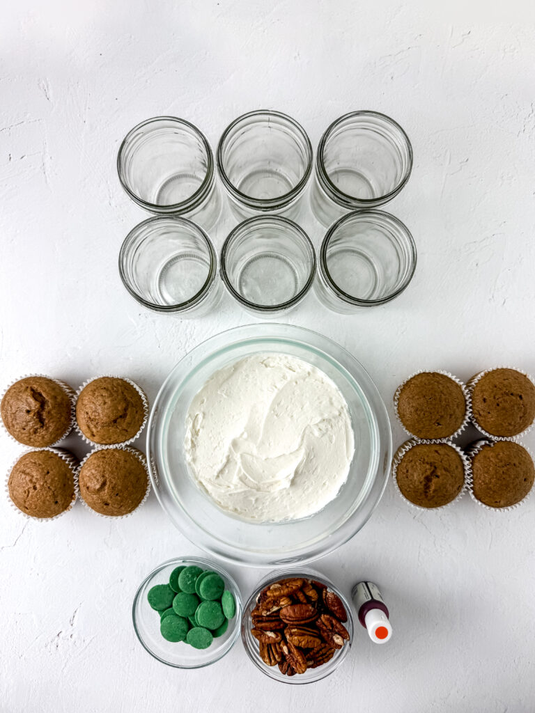 A picture of ingredients to make carrot cake jars.