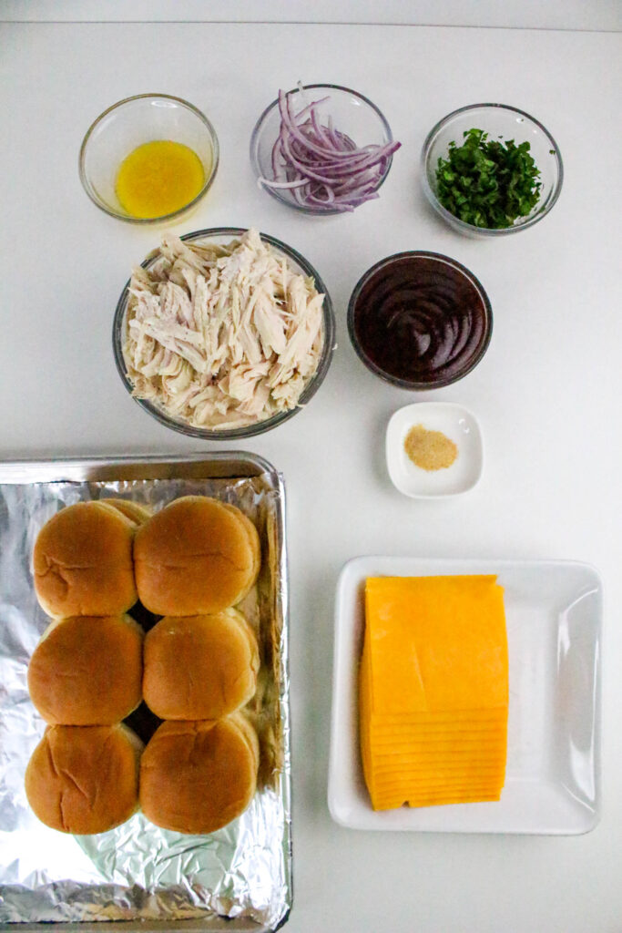 A picture of ingredients needed to make chicken sliders.