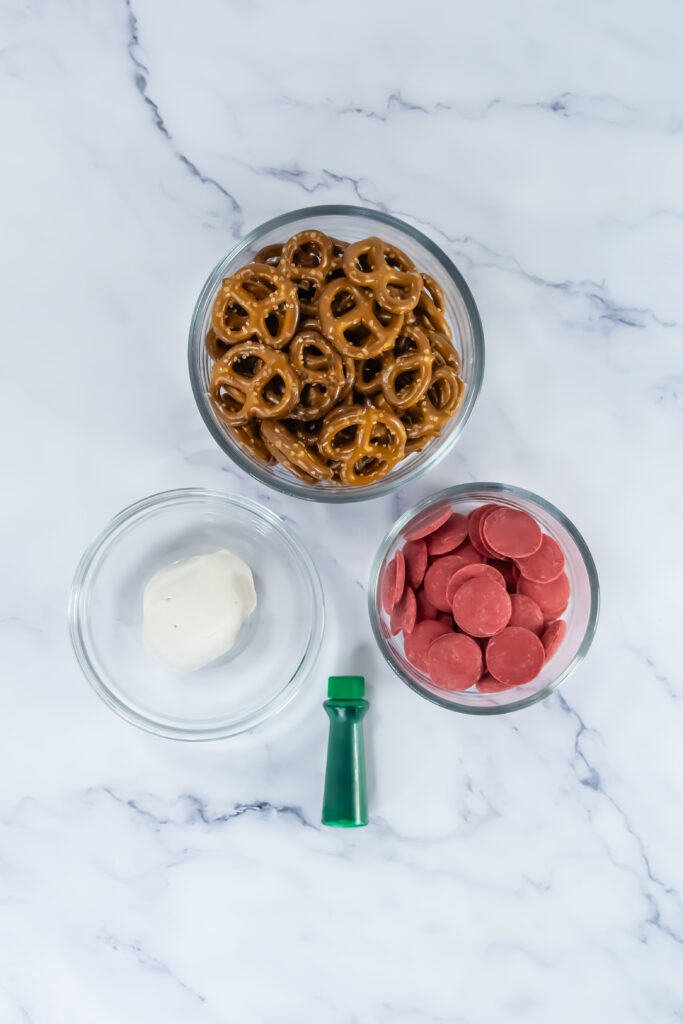 A picture of ingredients needed to make apple pretzels.