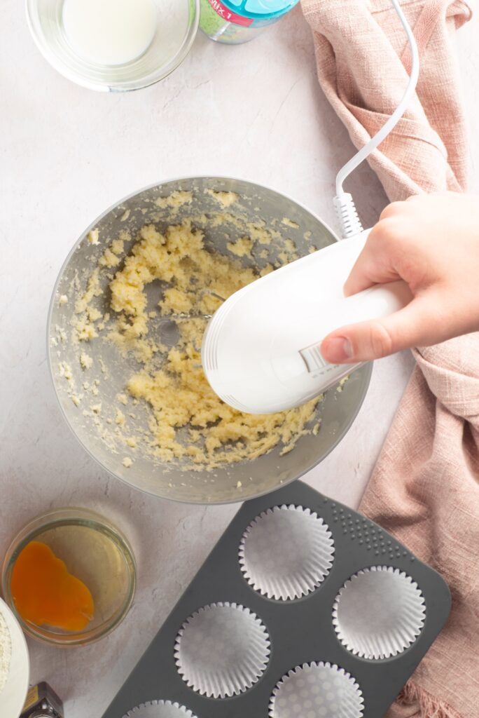 milk mixed in easter vanilla cupcakes