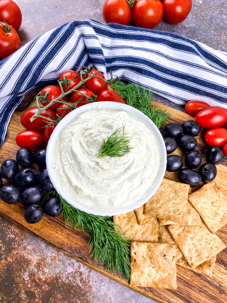 Overhead shot of whipped feta dip.