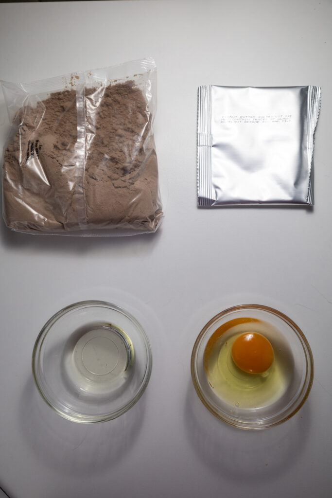 A picture of ingredients to make peanut butter brownies.