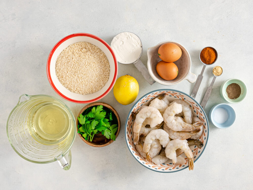 A picture of ingredients to make lemon panko shrimp.