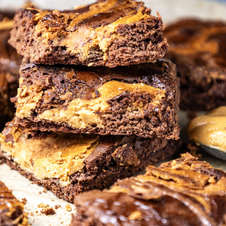 A picture of a collection of peanut butter brownies.
