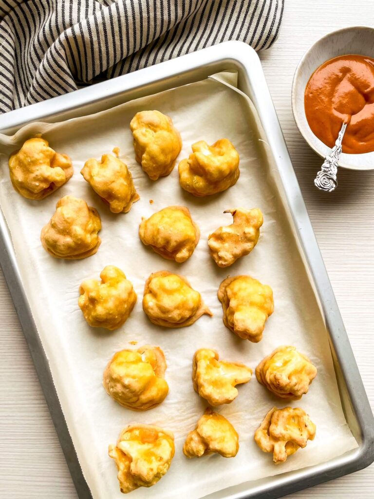 A picture of baked cauliflower wings.