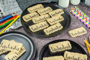 A picture of rice krispy treats decorated to resemble rulers.