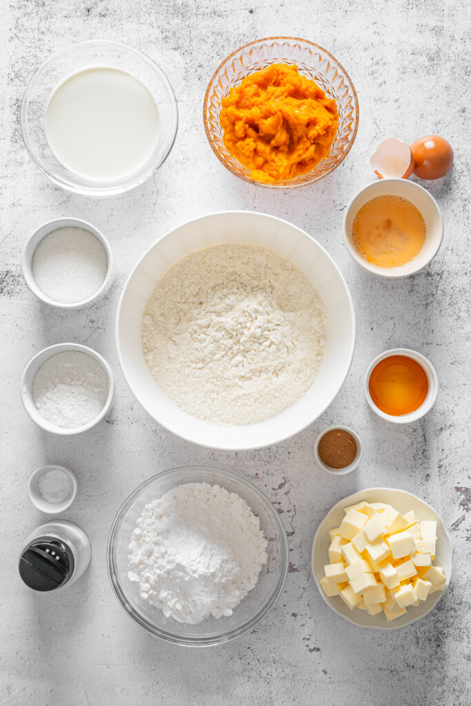A picture of ingredients needed to make pumpkins spice scones.