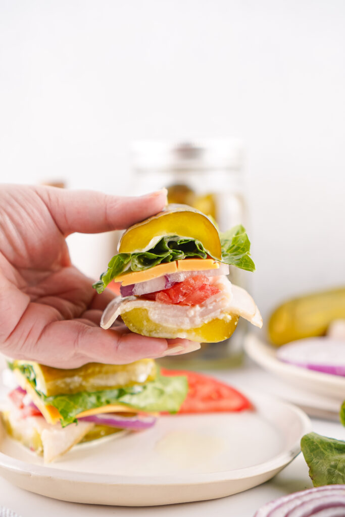 bite sized pickle party sandwich appetizer