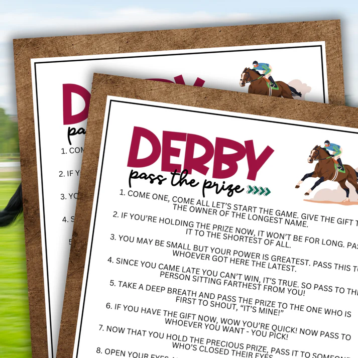 derby pass the prize printable game image