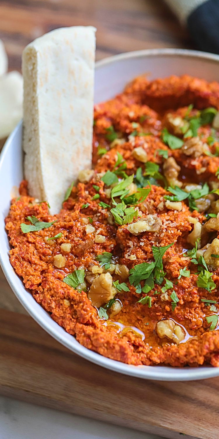 muhammara dip with pita