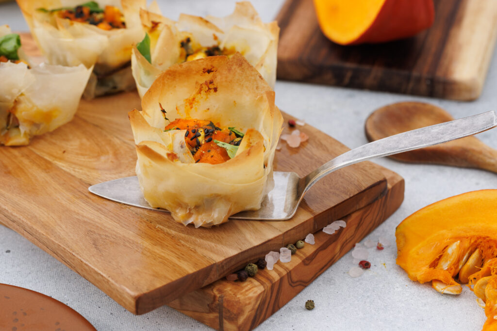 pumpkin feta phyllo cups