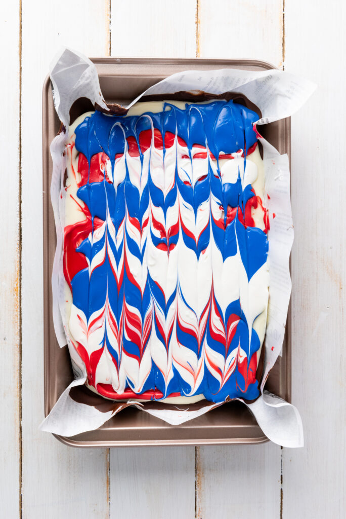 swirled marble effect red white blue candy melts